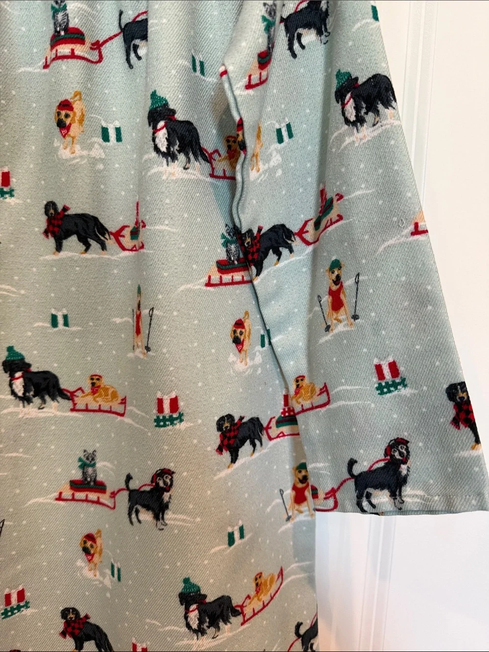 Lands’ End Holiday Dog Print Girls Long Sleeve Nightgown in Sage Green